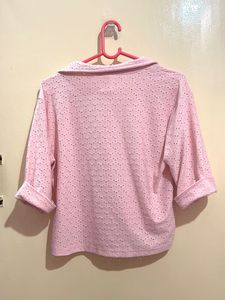 Pink Eyelet Knit Top