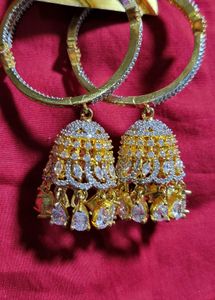 American Diamond Golden Jhumkas