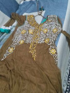 Elegant Brown Embroidered Dress