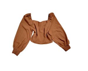 Rust Textured Square Neck Puff Sleeve Crop Top