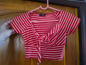 Striped Tie-Front Crop Top