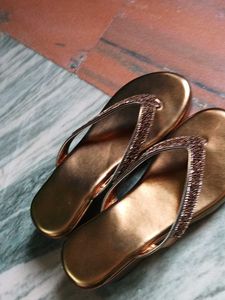 Elegant Bronze Beaded Flip-Flops