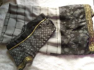 Grey And Black Saree