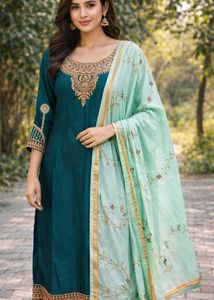 Elegant Teal Embroidered Kurta Set