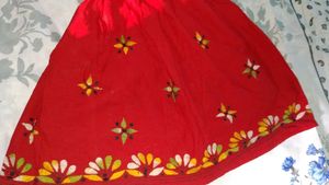 Red Embroidered Mini Skirt