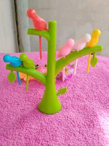 Plastic Bird Fruit/Meat Fork Set Of 6 With Stand