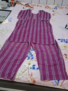 Striped Kurta With Plazoo Wit Pocket