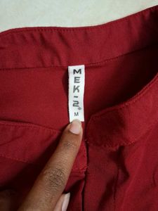 Maroon Button-Down Shirt Dress