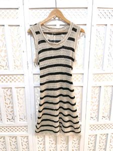 Chic Striped Knit Side Slit Dress B