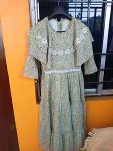 green floral silk frock