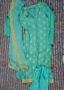 Teal & Gold Embroidered Kurta Set