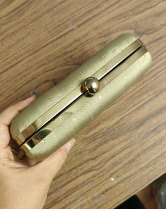 Tan Gold banarasi Clutch ( Factory reject)