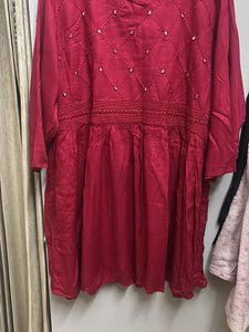 Red Mirror Embroidered Top