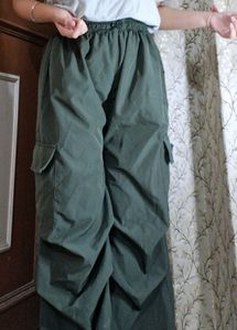 Olive Baggy Parachute Pants