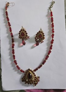 Ethnic Red Jewellery Set With Earrings