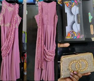 Gown with purse, eyelashes 😍😍🔥saree gowwn