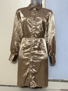 Versia Branded Silk Golden Shirt Dress