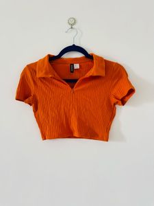 Orange Ribbed Crop Top
