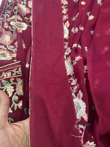 Maroon Embroidered Sarees With Ready Blouse