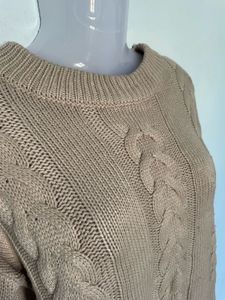 Tan Cable Knit Cropped Sweater