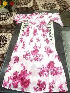 White Midi Dress With Flowers Prints