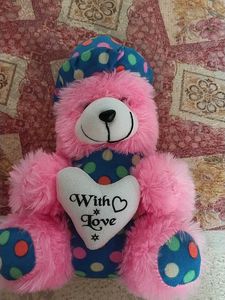 Pink Polka Dot Teddy Bear - &#34;With Love&#34;