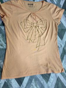 Peach T-shirt with Bow Detail