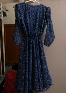 Blue Coloued V Neck Middi