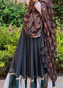 Elegant Black Mirror Work Chaniya Choli with White