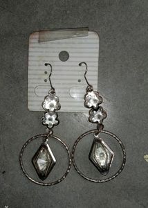Silver Tone Flower & Geometric Earrings
