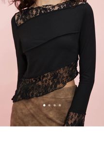 Asymmetrical black lace top