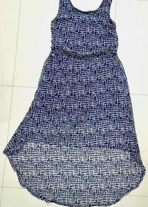 Navy-White Printed Sleeveless Dress