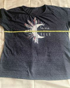ELLE Women Charcoal Grey Printed T-shirt