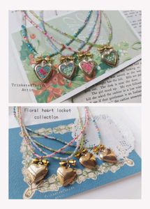 Hand painted Heart Locket Beaded Necklace