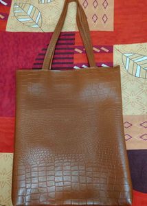 Brown Faux Croc Tote Bag
