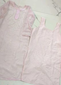 Baby Pink Chikankari Kurti With Lining