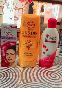 Combo Of Fair N Lovely, Ayur Sunscreen,ponds Lotio