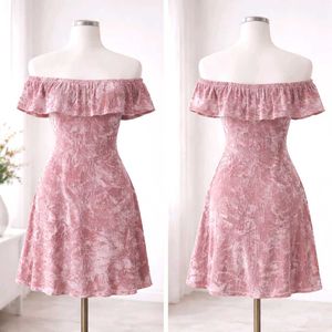 Pink Off-Shoulder Velvet Dress