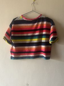 Coral Multi Color Top With Blue Vest