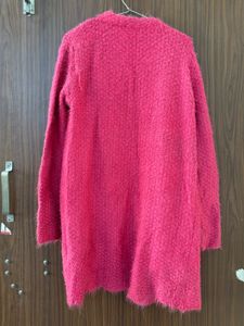Pink Fuzzy Open Front Cardigan