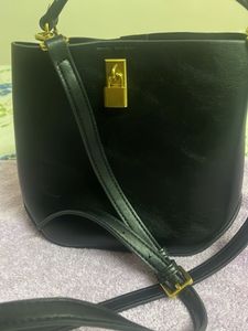 Black Leather Bucket Bag