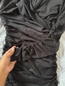 Black Off-Shoulder Sparkle Mini Dress