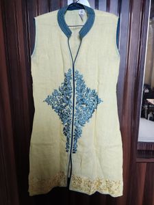 Clearance Sale Light Yellow Linen Straight Kurti