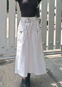White Cargo Midi Skirt