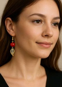 A Pair Oxidised Golden Leaf Charm earring.
