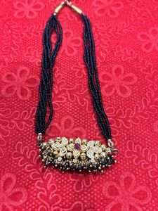Designer Black Moti Golden Necklace