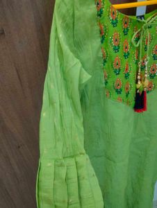 Green Printed Kurti with Tassels