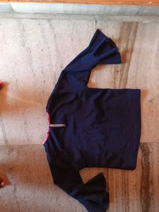 Paris Bonjour Navy Bell Sleeve Top