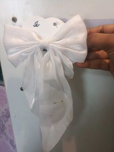 White Bow Hair Accessory