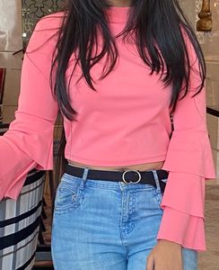 Classy Pink Top With Flared Sleeves